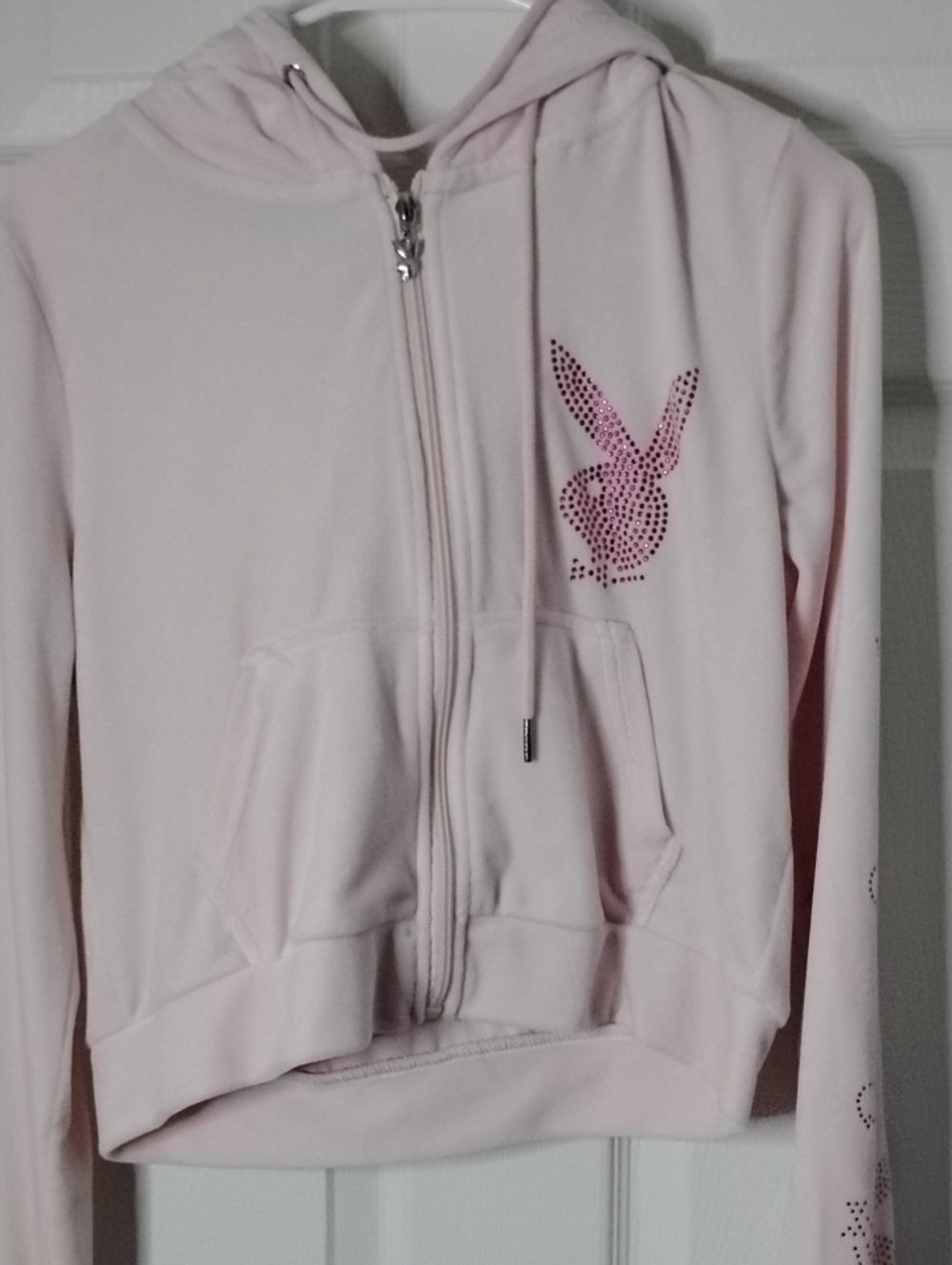 PLAYBOY Light Pink Zip Hoodie + Pants Set with Bunny Charm